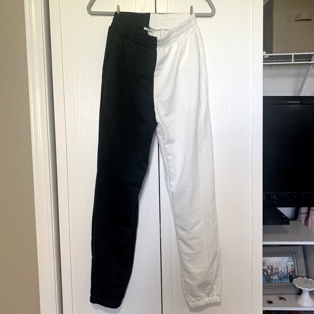 Black & white split joggers